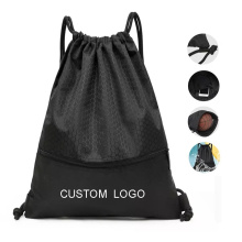 Waterproof Polyester Drawstring Backpack Custom Drawstring Bag with Zipper Front Pocket